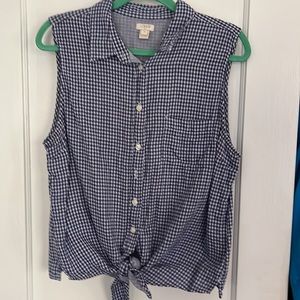 J.Crew Gingham Button Down Tie Blouse Size 14
